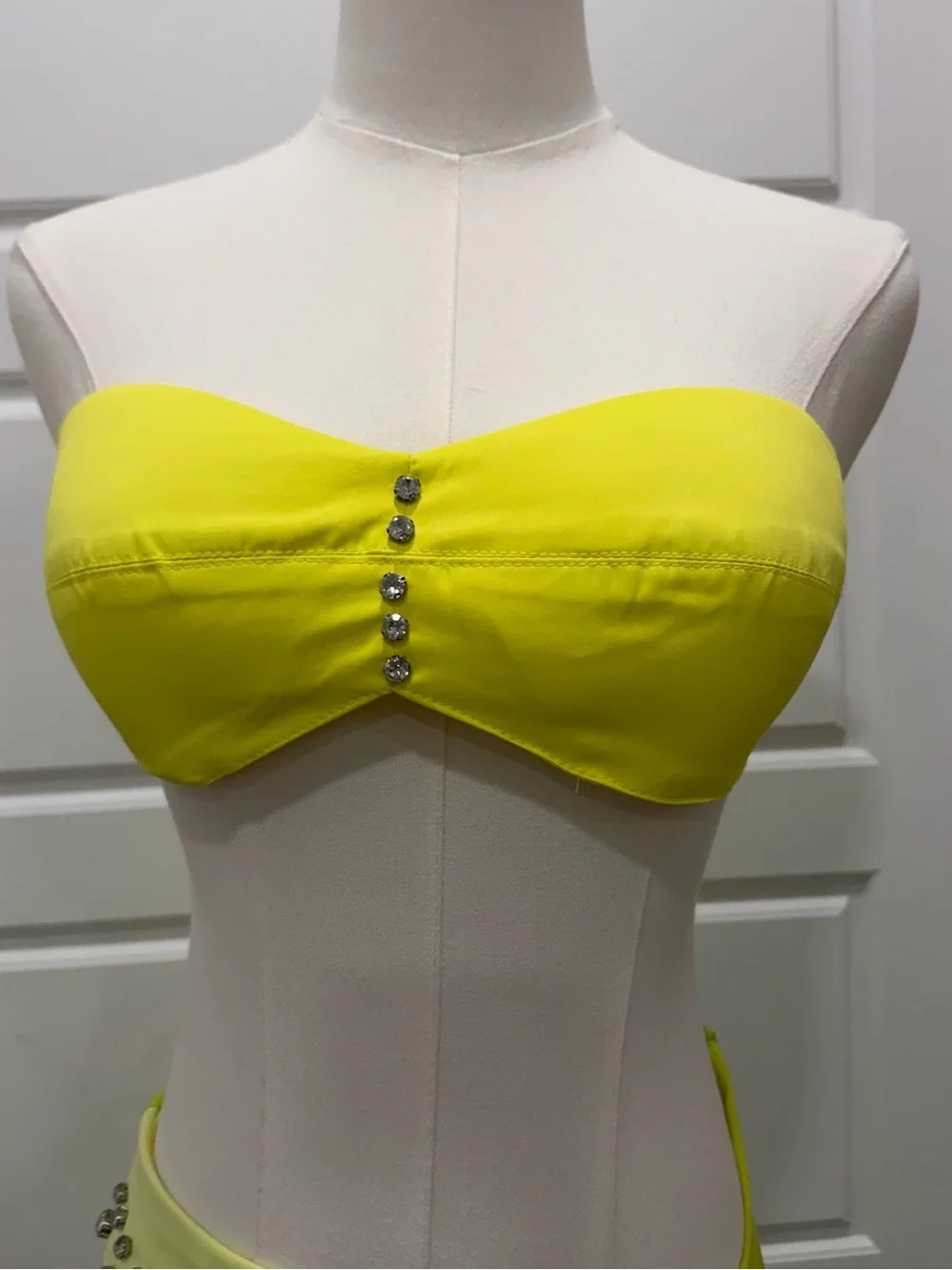 3PC Lime Yellow Rhinestone Embellished Blazer, Bralette & Mini Skirt Set NWT